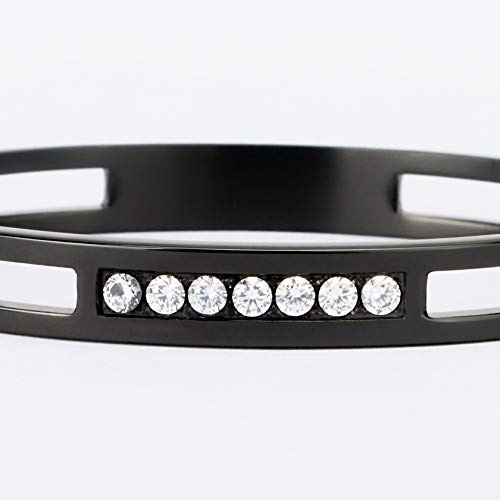MILAKOO 6/8mm Gold/Silver Color Bangle Hollow Stainless Steel with Rhinestone Bracelets - color: Black, size: 6mm