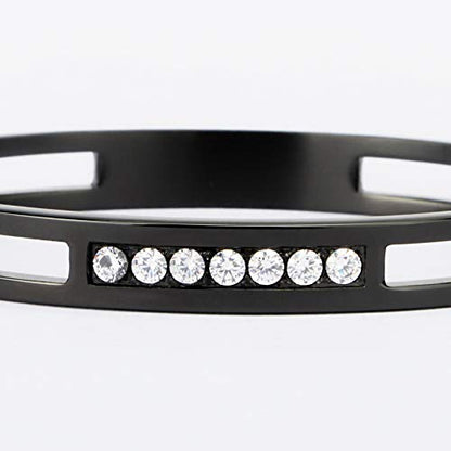 MILAKOO 6/8mm Gold/Silver Color Bangle Hollow Stainless Steel with Rhinestone Bracelets - color: Black, size: 8mm