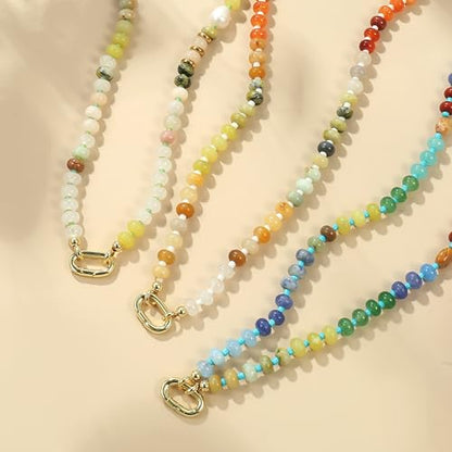 CONRAN KREMIX Colorful Stone Beaded Necklace for Women,Natural Gemstone Bead Choker Necklaces Boho Summer Beach Layering Necklace Jewelry Gift for Women - color: Colourful-C