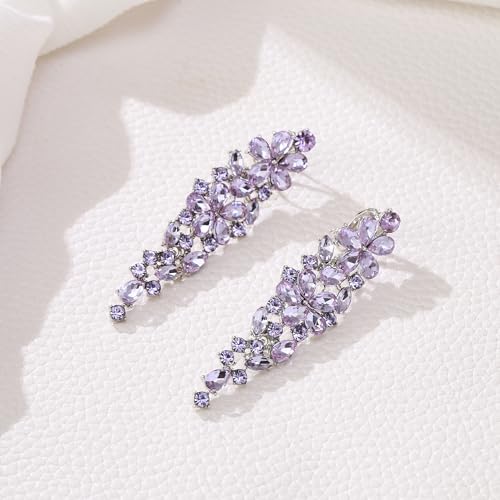EleQueen Women's Sparkle Statement Clip-On Chandelier Earrings | Marquise Crystals Earrings for Women, Art Deco Prom Jewelry for Wedding Bride Bridesmaid - color: Light Purple Silver-Tone