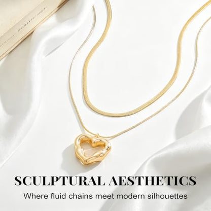 14K Gold/Silver Plated Dainty Snake Chain Layered Necklace for Women | Irregular Oval Pendant Minimalist Dainty Statement Gold Layering Everyday Jewelry - color: Gold - Classic