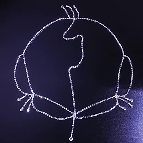 NAISKA Silver Rhinestone Layered Head Chain Jewelry for Women Long Tassel Crystal Rhinestones Cap Headpiece Bridal Wedding Party Belly Dance Rhinestone Flapper Headwear Accessories for Women and Teen