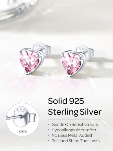 ChicSilver 925 Sterling Silver Earrings Sparkling Heart/Round/Princess Cut Birthstone Earrings for Women Birthday Jewelry with Gift Box - style: B.October(Tourmaline)-Heart Cut