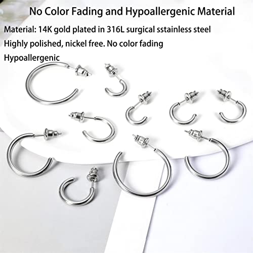 Minimalist Hoops for Women - 14K Gold Open Huggie Hoop Earrings, Hypoallergenic Tiny Hoops in Gold and Silver (Set of 1-5 Pairs) - color: Silver - 6mm/8mm/10mm/15mm/20mm