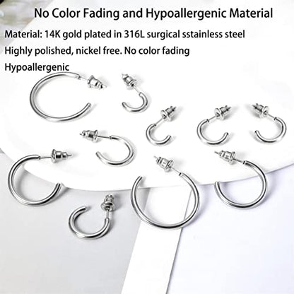Minimalist Hoops for Women - 14K Gold Open Huggie Hoop Earrings, Hypoallergenic Tiny Hoops in Gold and Silver (Set of 1-5 Pairs) - color: Silver - 6mm/8mm/10mm/15mm/20mm