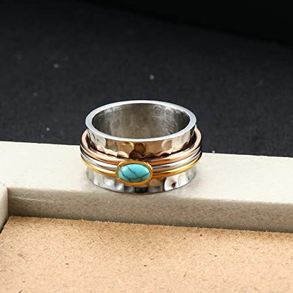 Magitaco Stainless Steel Spinner Rings Fidget Band Rings Moon Star Flower Butterfly Anxiety Rings for Women Men - color: Green Gem
