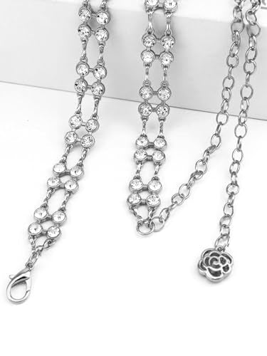 Women Rhinestone Crystal Waist Belts for Dress Adjustable Ladies Metal Chain Belts - size: 120CM/47.2IN, style: Silver-B