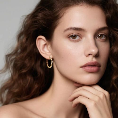 ENROSE Gold Hoop Earrings 14K Gold Earring for Women | Twisted Gold Hoop Earrings Minimalist Diamond Earring Jewelry 29mm*4mm - style: C-GD