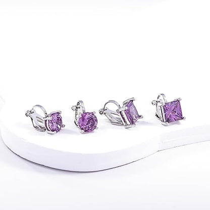 YOQUCOL 2 Pairs 8MM Cubic Zirconia Crystal Clip On Stud Earrings Non Pierced Stud Earrings For Women - color: Purple