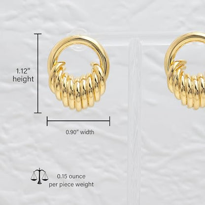 Jean Beau Chunky Gold Stud Earrings for Women Trendy Gold Plated Dangle Drop Prom Birthday Fashion Office Jewelry Gift - color: Circle