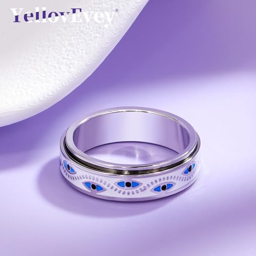 Evil Eye Fidget Ring for Women - Anxiety Relief Spinner Jewelry,18K Gold Plated Stainless Steel Turkish Ojo Turco Protection Rings Gift for Adults - color: Silver