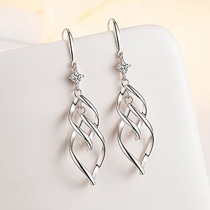 Linear Swirl Wire Earrings For Women dangling Boho Dangle Drop - color: Silver-Linear Swirl Wire Earrings With drill