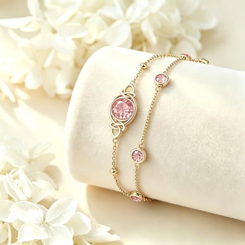 Midari 18K Gold Irish Infinity Celtic Knot Birthstone Layed Anklet Bracelet with 12 Months Birthstone Birthday Jewelry Gifts for Women Mom - color: 10-Rose, size: Anklet 9"-11"