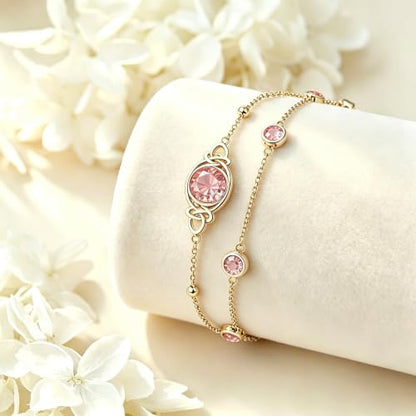 Midari 18K Gold Irish Infinity Celtic Knot Birthstone Layed Anklet Bracelet with 12 Months Birthstone Birthday Jewelry Gifts for Women Mom - color: 10-Rose, size: Anklet 9"-11"