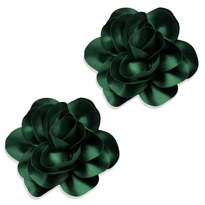 2Pack 6inch Extra Large Satin Brooches Lapel Pins Dainty Elegant Fabric Camellia Rose Flower Brooch Pin for Women Wedding Part Dance Clothes Accessories Jewelry - color: Green