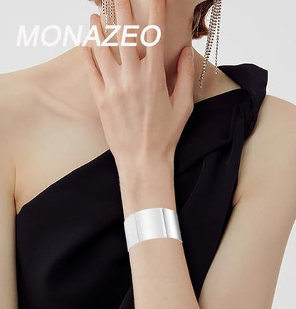 2Pcs Cuff Bangle Bracelet for Women Open Wide Wire Bracelets Gold Wrist Cuff Wrap Bracelet Adjustable - color: Silver2