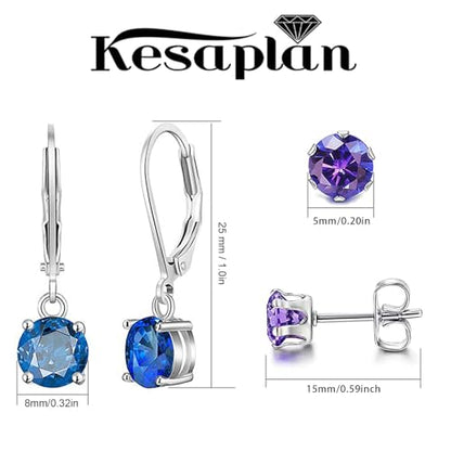 Multicolor Crystal Dangle Studs Earrings Set for Women 925 Silver Hypoallergenic Dangle Earrings Leverback Drop Earring Fashion Cubic Zirconia Leverback Stud Earring Sets Trendy Cubic Zirconia Jewelry Gifts for Women - style: 18-S