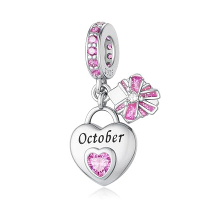 925 Sterling Silver Birthstone Charms Fit for Bracelet and Necklace Happy Birthday Charm Mother's Day Jewelry Gift for Women - color: 10-October