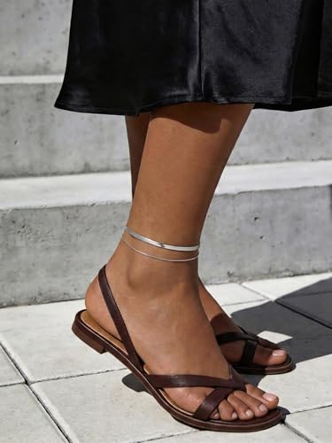 U7 Silver/Gold/Black Ankle Bracelets for Women Layered Chain Anklets | Stainless Steel Anklets Waterproof Summer Beach Anklet Charm, Adjustable 8.5"-10.5",Layered Anklet Fashion - color: Silver - Flat Snake Chain+Snake Chain