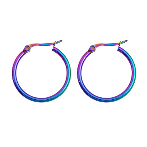 Rounded Hoops Earrings (20mm-60mm Diameter) - color: Rainbow 20mm
