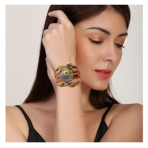 Gmamasim Home Sunflower Leather Bracelet for Women You are My Sunshine Boho Gifts Bracelets for Mom Wife Daughter Sisters Mother Grandma Friendship
