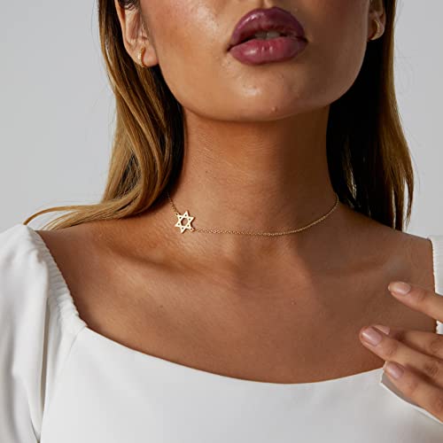 Dainty Moon and Star Pendant Necklace for Women 14K Gold Crescent Moon Long Necklace Delicate Tiny Star Charm Necklace Minimalist Jewelry - style: Sideways David Star-GD