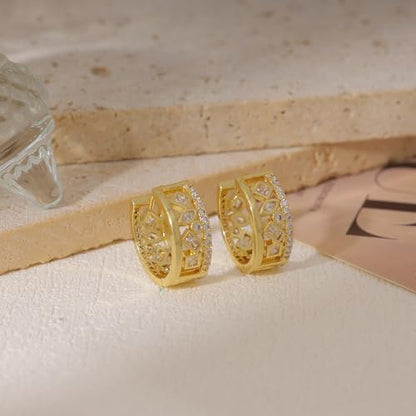 Gold Earrings for Women, Dainty Triple Huggie Earrings 14K Gold Plated Small Hoop Earrings for Women Trendy Cute Hypoallergenic Stud Earrings Unique Double Hoops Waterproof Womens Jewelry Gifts - color: gold plated-G