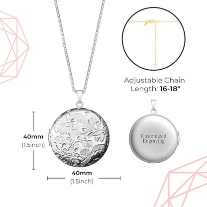 Locket Necklace for Women Girls, 18” Jewelry Chain, Picture Photo Inside, Cadenas para mujer, Personalized Custom Name Gold Locket, Customized Couples Locket, Silver, Rose Gold, Gold - color: Silver, style: 2 Photos Necklace
