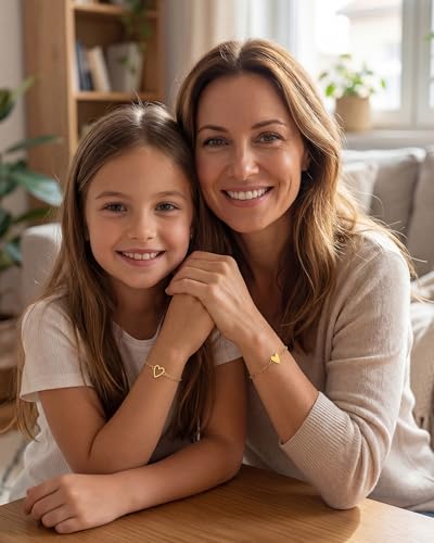 Matching Heart Bracelets for Mommy and Me Adjustable Hearts Charm Chain Bracelet Matching Mother Daughter Bracelets Set for 2 Birthday Mothers Day Gifts - color: A2:gold heart bracelets