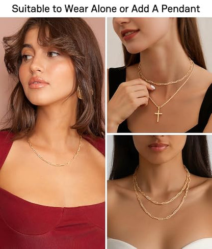 3MM Paperclip Necklace 925 Sterling Silver Paperclip Chain Necklace for Women, Sturdy & Durable Women's Chains Necklace, 16 18 20 22 24 26 Inch - color: 14K Gold Plated
