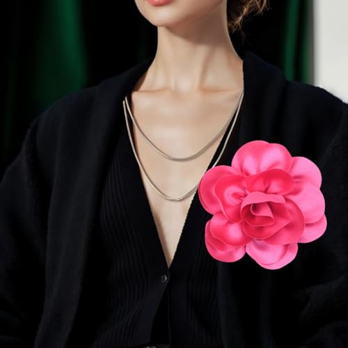 Large Rose Flower Brooches Chiffon Camellia Brooch Lapel Pins Hair Clips Hat Pins for Women Wedding Banquet Accessories Large Satin Flowers 5.5in - color: Pink 1