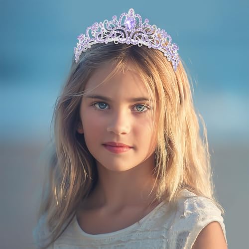 TAROSE Tiaras for Women, Birthday Crown and Sash for Girls | Birthday Sash Sunglasses Outfit, Birthday Gift for Women Girls, Goddess Crown Bride/Halloween/Prom/Party/Costume - color: 1 E. Silver+purple