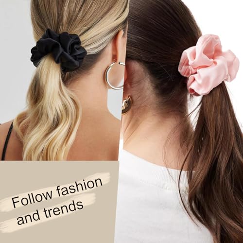 Hair Scrunchies for Women - Hair Ties No Damage Both for Thick Hair or Thin Hair Curl Hair No Crease Scrunchies Ponytail Holder No Hurt Your Hair - color: Black Brown Pink Light Pink