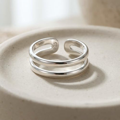 Sterling Silver Toe Ring, Adjustable Open Band, Handmade | Fits Toe, Knuckle or Pinky Ring | One Size Fits Most | Comfortable to Wear | Minimalist Style | Water Resistant - style: Double Band 1