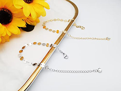 Dainty Bracelets for Women Paperclip Chain Bangles Handmade Tiny Cute Oval and Round Beaded Bracelet 316L Stainless Steel Jewelry Gift for Best Friend - style: Coin Chain Gold