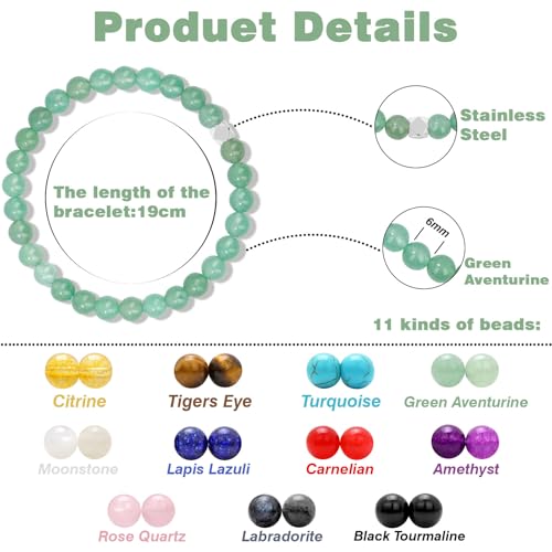 Raicegs 4 6 8MM Beaded Bracelets Healing Crystal Bracelet for Women Men Natural Stone Handmade Stretch Bracelet Reiki Spiritual Jewelry - color: Aventurin, size: 6mm