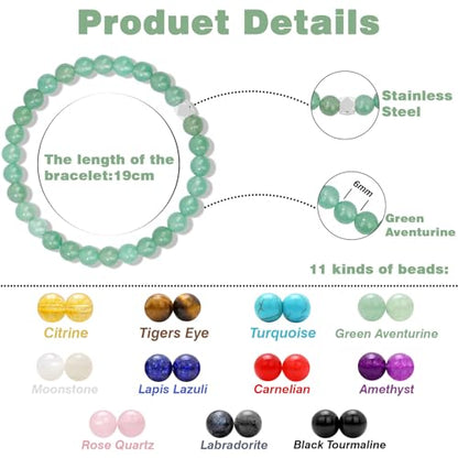 Raicegs 4 6 8MM Beaded Bracelets Healing Crystal Bracelet for Women Men Natural Stone Handmade Stretch Bracelet Reiki Spiritual Jewelry - color: Aventurin, size: 6mm