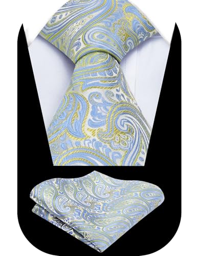 Alizeal Mens Gradient Paisley Necktie and Pocket Square Set | Elegant Design Perfect for Weddings Banquets Business Formal Events - color: 143-light Blue+yellow Green