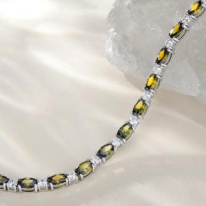 FANCIME Glamour Radiance Sterling Silver Birthstone Tennis Bracelets 7" | Charm Fine Jewelry Birthday Gifts for Women - color: Peridot