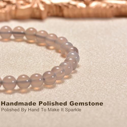 Agate Round Beaded Bracelet for Women Men Natural Agates Stone Healing Bracelets Stretch Elastic Handmade Polished Gemstone Beads Bracelet - color: Grey, size: 6mm Beads