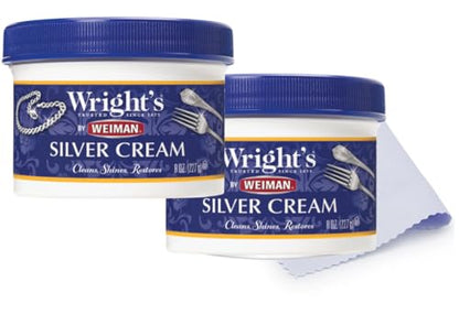 Wright's by Weiman Silver Cleaner and Polish Cream - Gently Clean and Remove Tarnish without Scratching, Ammonia-Free, 8 Ounce, 2 Pack with Polishing Cloth - style: (Pack of 2)