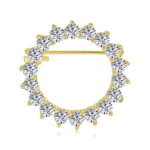 Classic Bridal Eternity Baguette Brillant Cut Cubic Zirconia AAA CZ Clear Purple Scarf Round Circle Brooch Pin For Women Wedding Gold or Silver Plated Brass - color: Gold