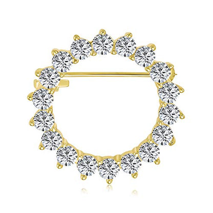 Classic Bridal Eternity Baguette Brillant Cut Cubic Zirconia AAA CZ Clear Purple Scarf Round Circle Brooch Pin For Women Wedding Gold or Silver Plated Brass - color: Gold