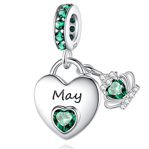 Birthstone Charms for Charms Bracelet: 925 Sterling Silver Heart Dangle Charms for Bracelets and Necklaces, Birthday Mother's Day Christmas Gifts For Women. - color: May