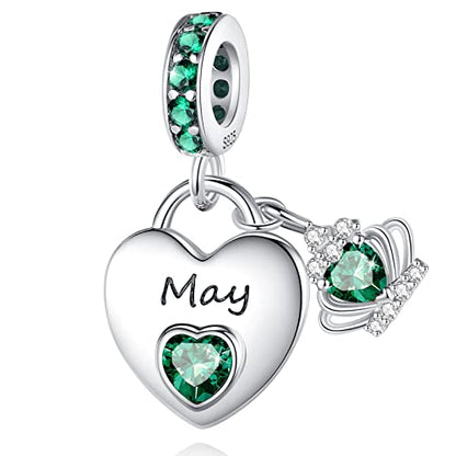 Birthstone Charms for Charms Bracelet: 925 Sterling Silver Heart Dangle Charms for Bracelets and Necklaces, Birthday Mother's Day Christmas Gifts For Women. - color: May