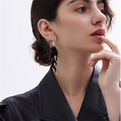Transparent Flame Earrings for Women Creative Funny Exaggerated Acrylic Geometric Fire Element Dangle Earrings Punk Rock Hip Hop Lightweight Flame Drop Earrings Cosplay Halloween Earrings - color: black