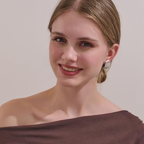 MUYAN Chunky Textured Earrings for Women Large Statement Studs | Brass Hypoallergenic Jewelry, Fashion Accessories, Gifts for Women - color: Silver