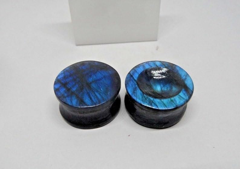 Natural Labradorite Tunnels Blue And Multiple Fire Double Flare Ear Gauge & Plugs Earring Convex & Concave - size: 22mm