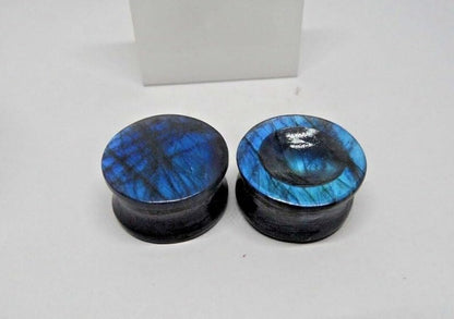 Natural Labradorite Tunnels Blue And Multiple Fire Double Flare Ear Gauge & Plugs Earring Convex & Concave - size: 19mm