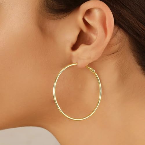 14K Gold Plated 925 Sterling Silver Posts large Hoop Earrings for Women, Hypoallergenic Big Hoop Earrings Lightweight Jewelry for Women 30/40/50/60/70MM - color: Gold-50mm